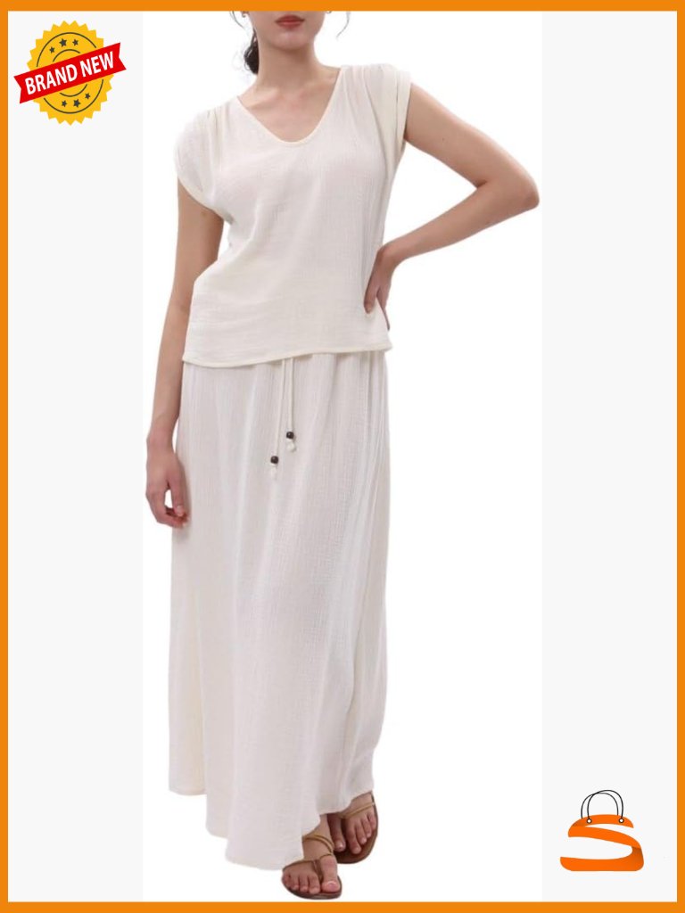 Crepe Cotton Gauze 2 Piece Skirt Set Summer Lounge Wear Women's